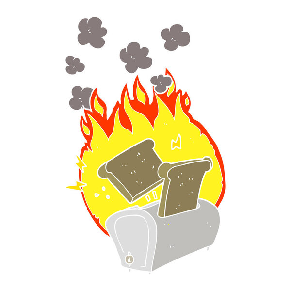 flat color illustration of burning toaster
