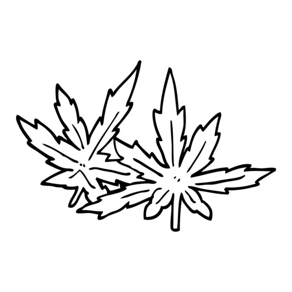 Línea Dibujo Dibujos Animados Marihuana Hojas — Vector de stock