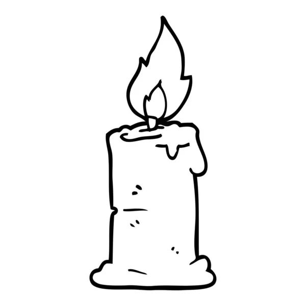 Line Drawing Cartoon Burning Candle — Stock Vector