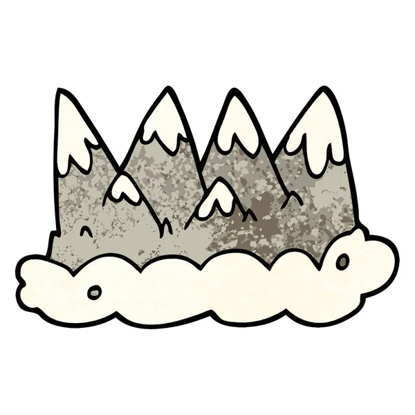 Grunge Textured Illustration Cartoon Mountains — Stock Vector