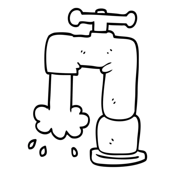 Linienzeichnung Cartoon Gießen Wasserhahn — Stockvektor