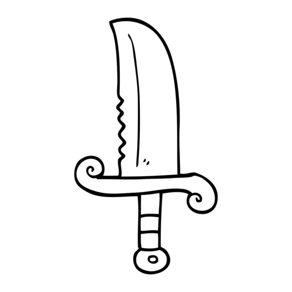 Línea Dibujo Dibujo Caricatura Joya Espada — Vector de stock