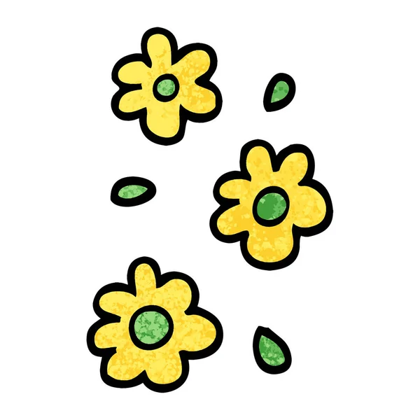 Grunge Texturizado Ilustración Dibujos Animados Cabezas Flores — Vector de stock