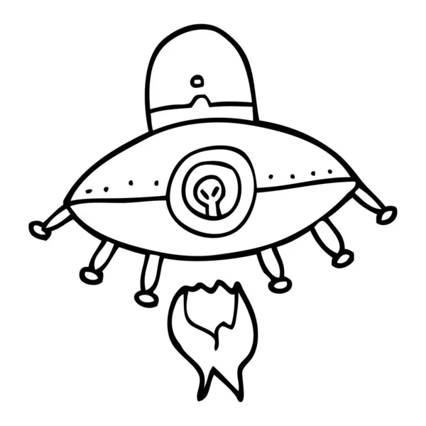 Linienzeichnung Cartoon Alien Raumschiff — Stockvektor