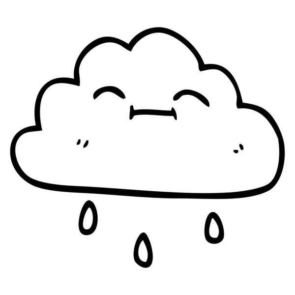 Línea Dibujo Dibujos Animados Nube Lluvia Feliz — Vector de stock