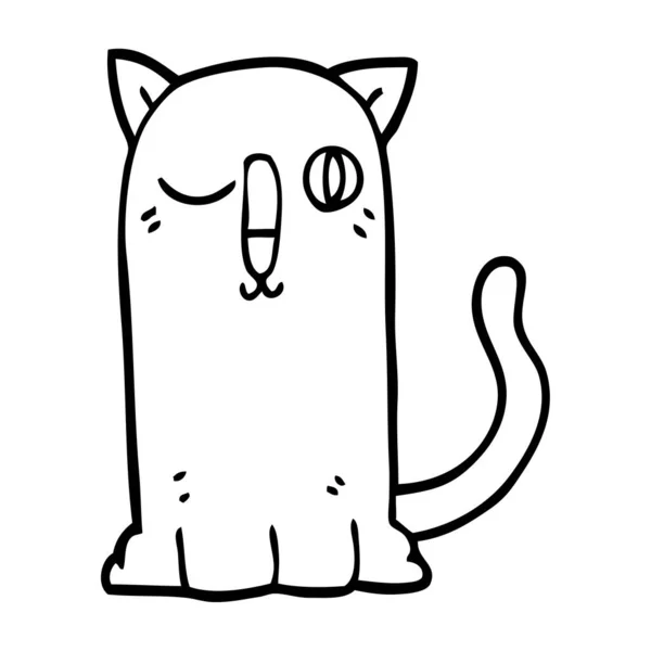 Línea Dibujo Dibujos Animados Divertido Gato — Vector de stock