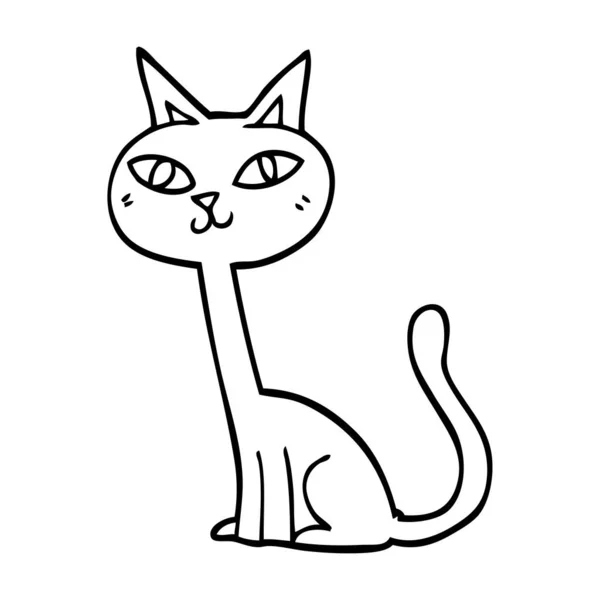 Línea Dibujo Dibujos Animados Gato — Vector de stock