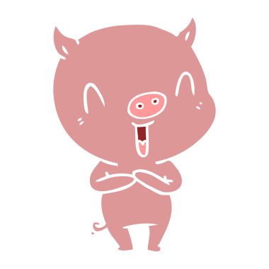 mutlu düz renk tarzı çizgi film domuz