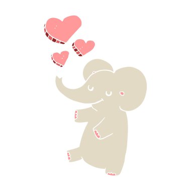 düz renk tarzı çizgi film fil aşk yürekleri