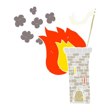 Renk illüstrasyon eski kale kule beyaz bayrak sallayarak düz