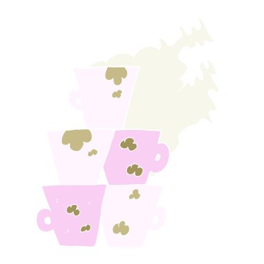 yığın kirli kahve kupaları düz renkli çizimi