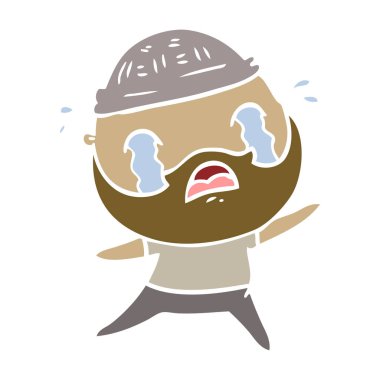 düz renk stil çizgi film ağlayan adam sakallı