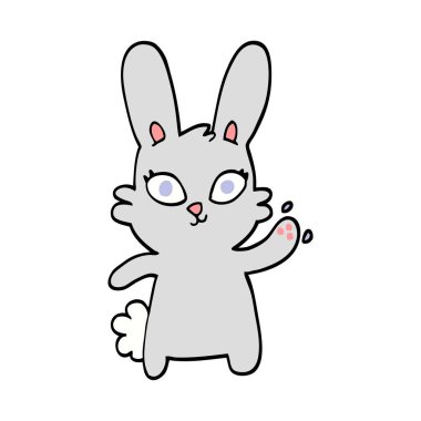 şirin elle çizilmiş doodle stil karikatür tavşan sallayarak