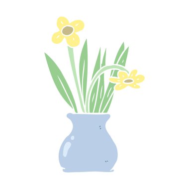 düz renk tarzı çizgi film çiçek tencerede