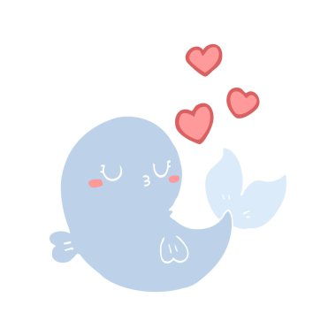 sevimli düz renk tarzı çizgi film balina aşık