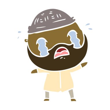 düz renk stil çizgi film ağlayan adam sakallı