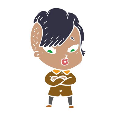 düz renk stil çizgi film kız şaşırttı