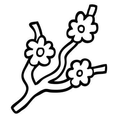 siyah beyaz çizgi film dalları çiçek ile