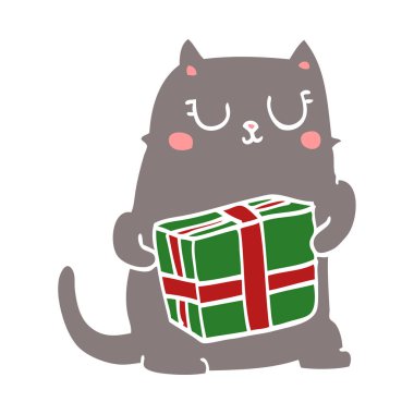 düz renk stili karikatür Noel kedi