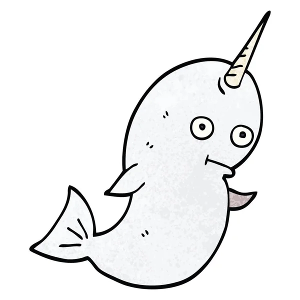 Desenho Animado Doodle Narval Branco — Vetor de Stock