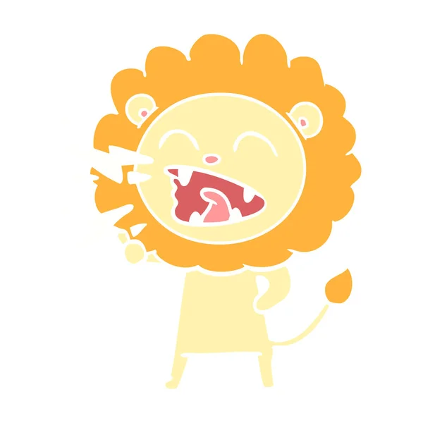 Flat Color Style Cartoon Roaring Lion — Stock Vector