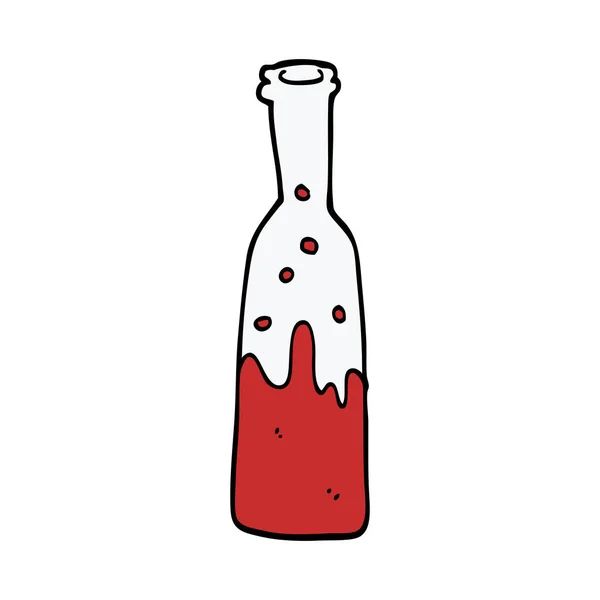 Cartoon Doodle Fles Met Klotsende Wijn — Stockvector