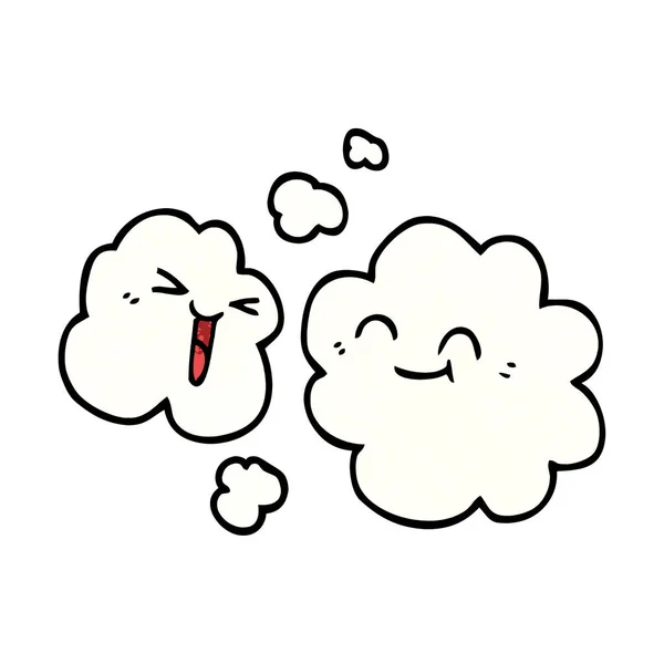 Dibujos Animados Garabato Blanco Nubes Felices — Vector de stock
