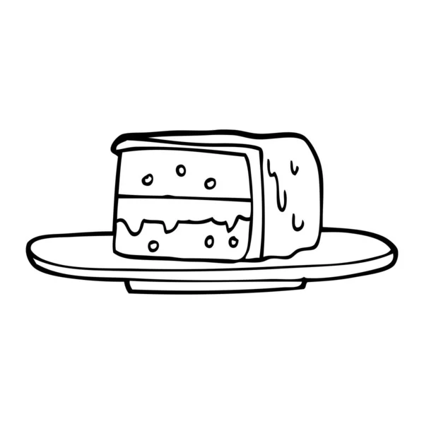 Line Drawing Cartoon Slice Cake — Stock Vector