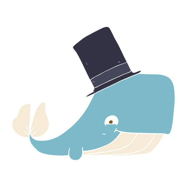 Ilustracja Kolor Płaskie Wieloryba Top Hat — Wektor stockowy