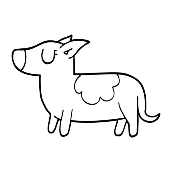 Línea Dibujo Dibujos Animados Pie Perro — Vector de stock