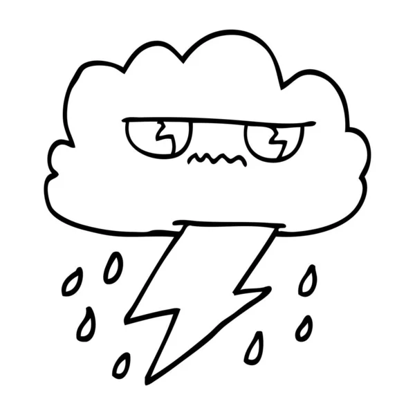 Lijntekening Cartoon Donder Weer Wolk — Stockvector