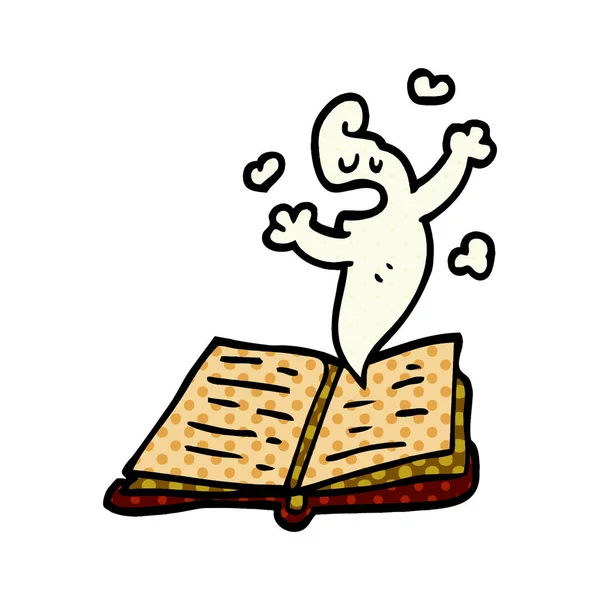 Fumetto Doodle Libro Incantesimi Con Fantasma — Vettoriale Stock