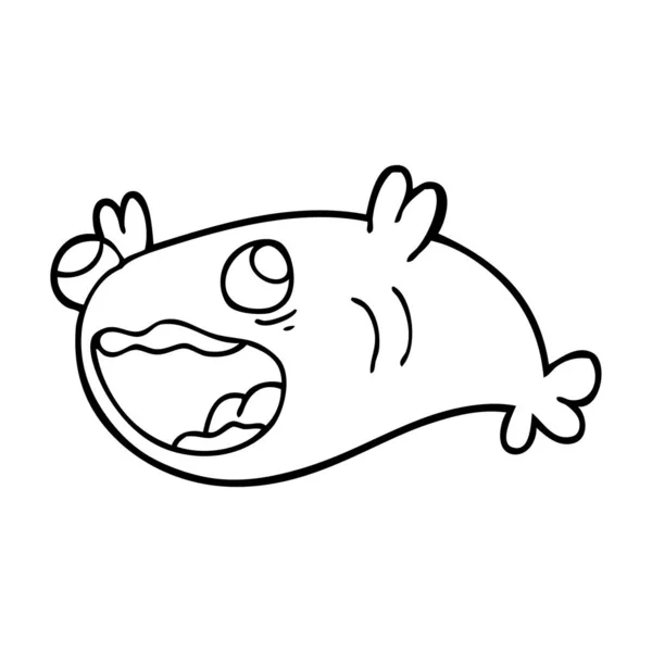 Linienzeichnung Karikatur Eines Fisches — Stockvektor