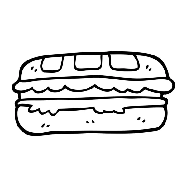 Black White Cartoon Tasty Sandwich — Stock Vector