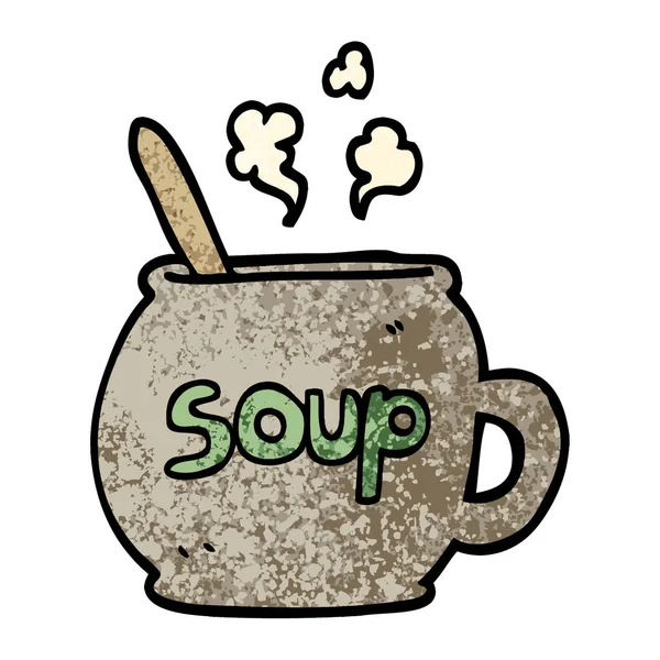 Grunge Texturierte Illustration Cartoon Tasse Suppe — Stockvektor