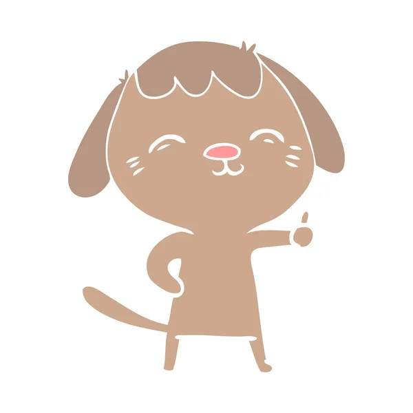 愉快的扁平颜色风格动画片狗竖起大拇指标志 — 图库矢量图片