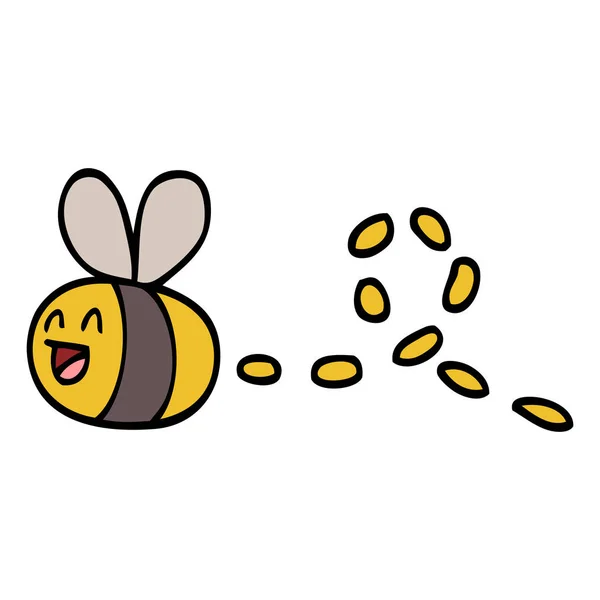 Dessin Main Style Doodle Dessin Animé Bourdonnement Abeille — Image vectorielle