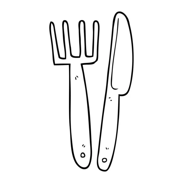 Línea Dibujo Dibujos Animados Cuchillo Plástico Tenedor — Vector de stock
