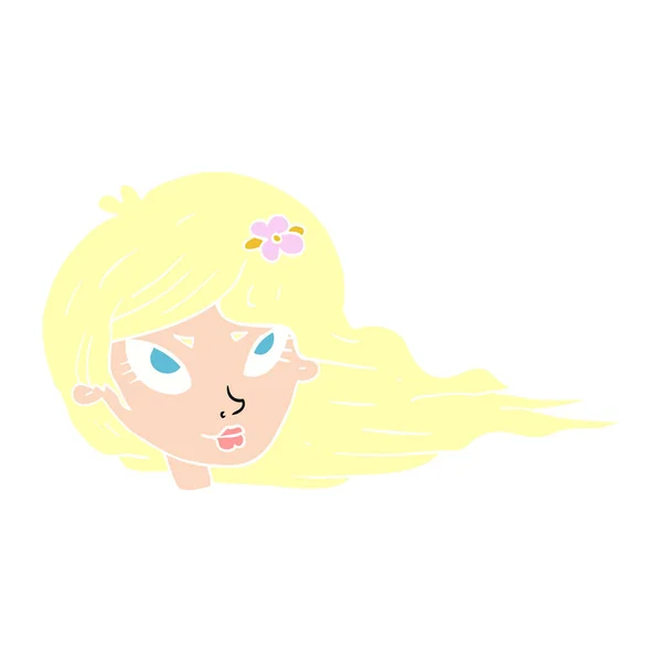 Illustration Couleur Plate Femme Avec Des Cheveux Soufflants — Image vectorielle