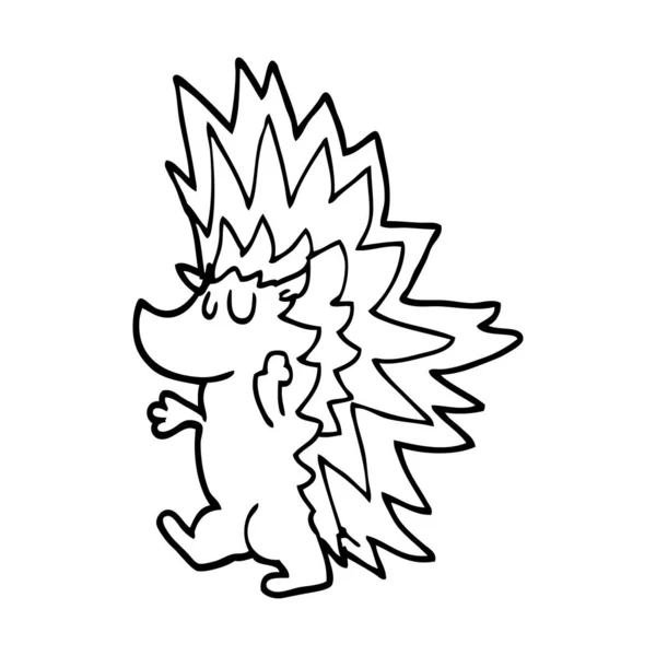 Linha Desenho Cartoon Ouriço Spiky — Vetor de Stock
