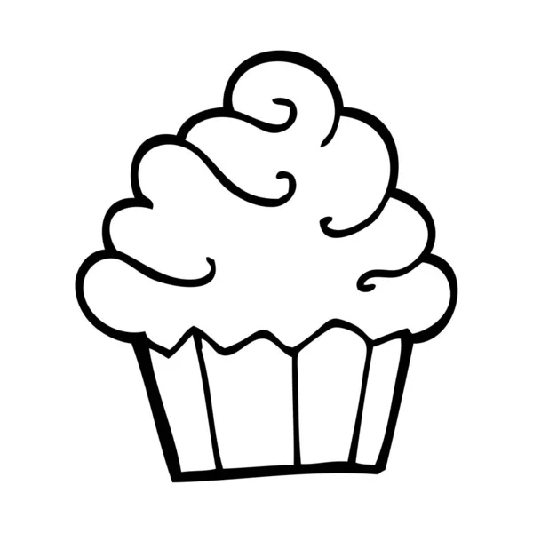 Cupcake Dessin Animé Noir Blanc — Image vectorielle