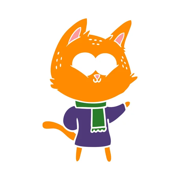 Flat Color Style Cartoon Cat — Stock Vector