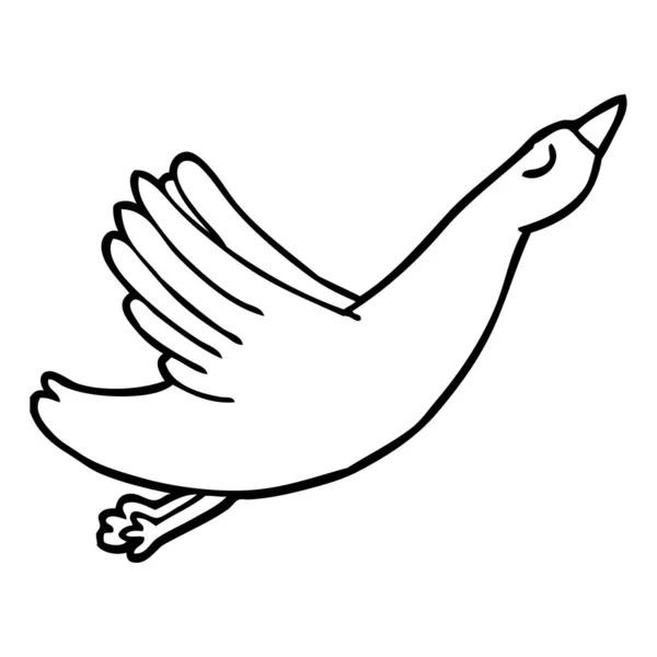 Line Drawing Cartoon Flying Goose — Stock Vector