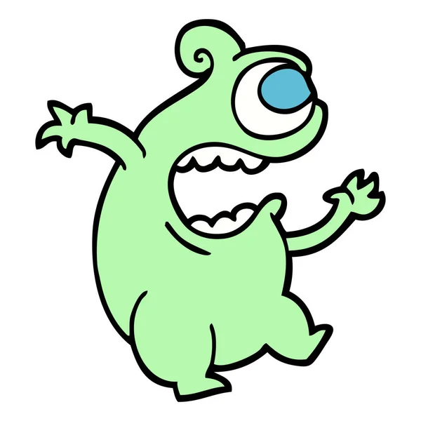 Mão Desenhado Doodle Estilo Cartoon Verde Alienígena — Vetor de Stock