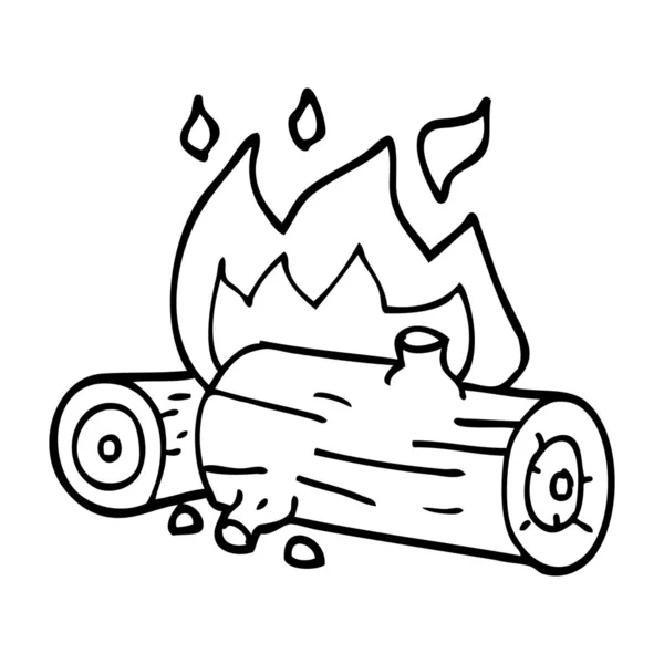 Linha Desenho Desenhos Animados Queimando Logs — Vetor de Stock