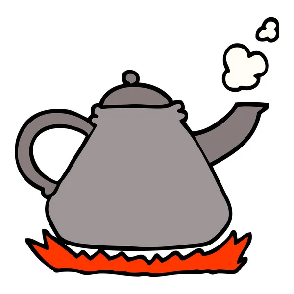 Карикатурный Чайник Ручной Работы Плите — стоковый вектор