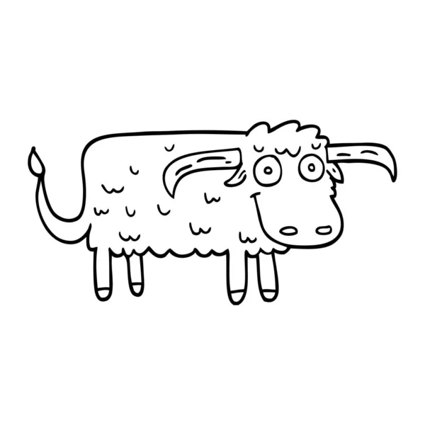 Γραμμικό Σχέδιο Τριχωτό Κινούμενα Σχέδια Αγελάδα — Διανυσματικό Αρχείο