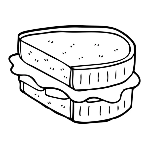 Linienzeichnung Cartoon Beladenes Sandwich — Stockvektor