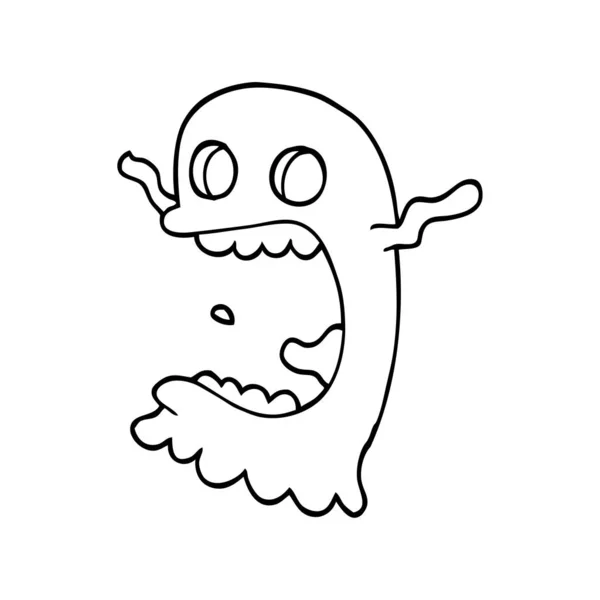 Linha Desenho Dos Desenhos Animados Fantasma Assustador — Vetor de Stock