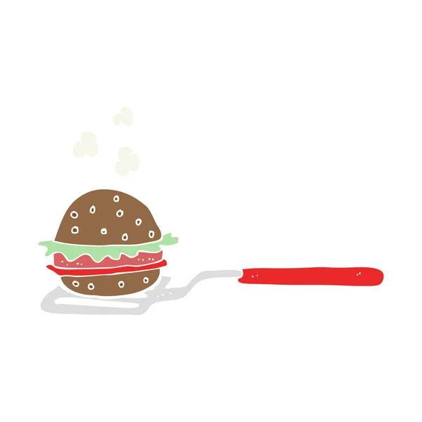 Egale Kleur Illustratie Van Spatel Met Hamburger — Stockvector